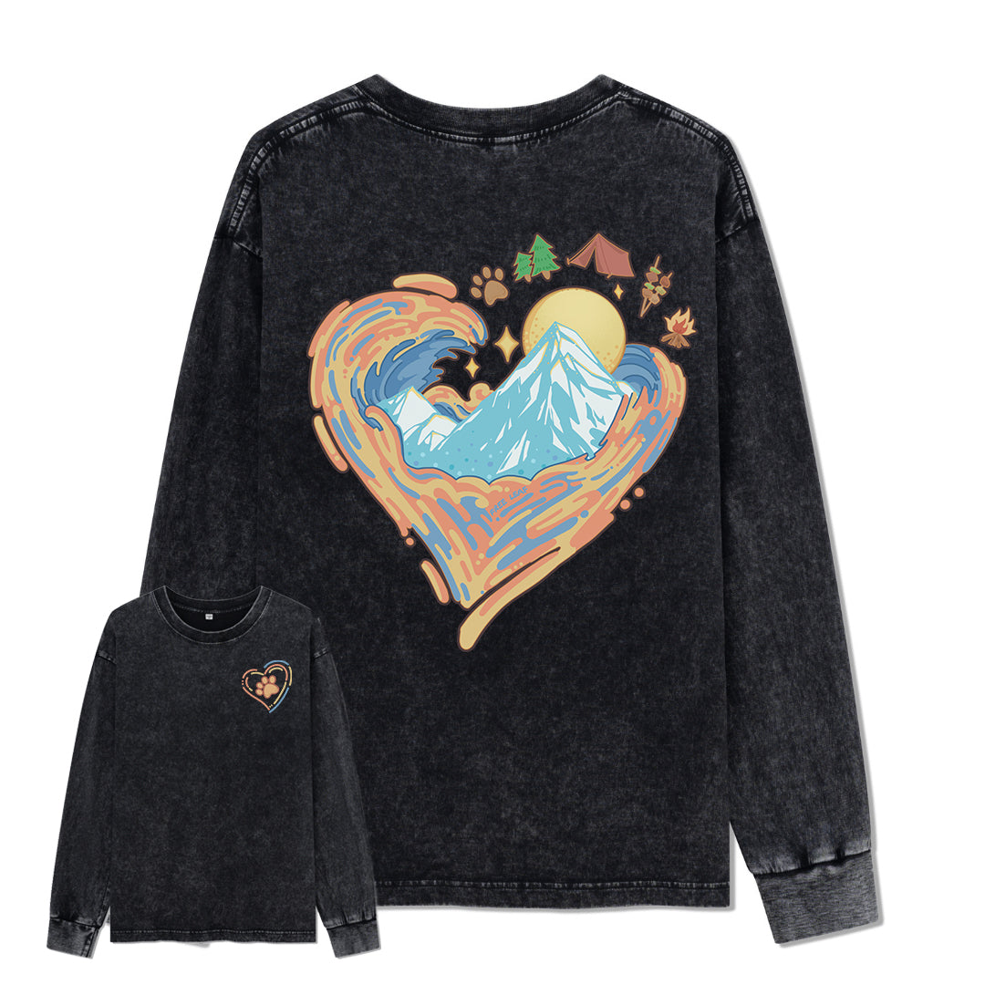 Freeleaf Heart of Wilderness Camping Unisex Nature Inspired Washed Long Sleeve Top