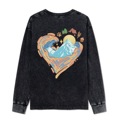 Freeleaf Heart of Wilderness Camping Unisex Nature Inspired Washed Long Sleeve Top