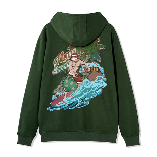 Freeleaf Santa Claus Surfing Back-printed Unisex Fleece Full-Zip Hoodie