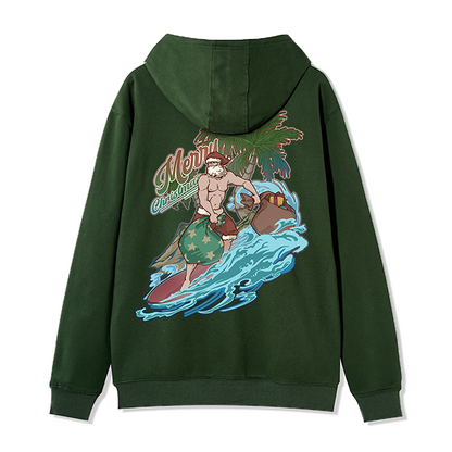Freeleaf Santa Claus Surfing Back-printed Unisex Fleece Full-Zip Hoodie