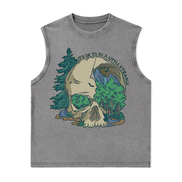 Freeleaf Skull Mountain Nature Inspired Unisex Washed Tank Tops