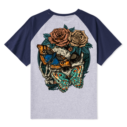 Floral Skull Raglan Short Sleeve Top