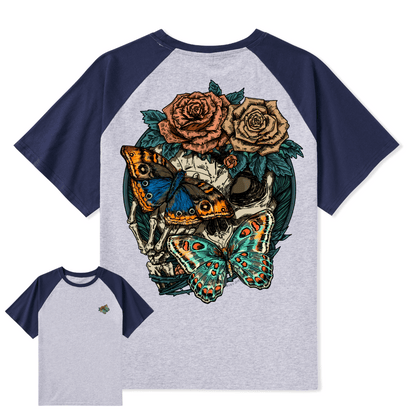 Floral Skull Raglan Short Sleeve Top