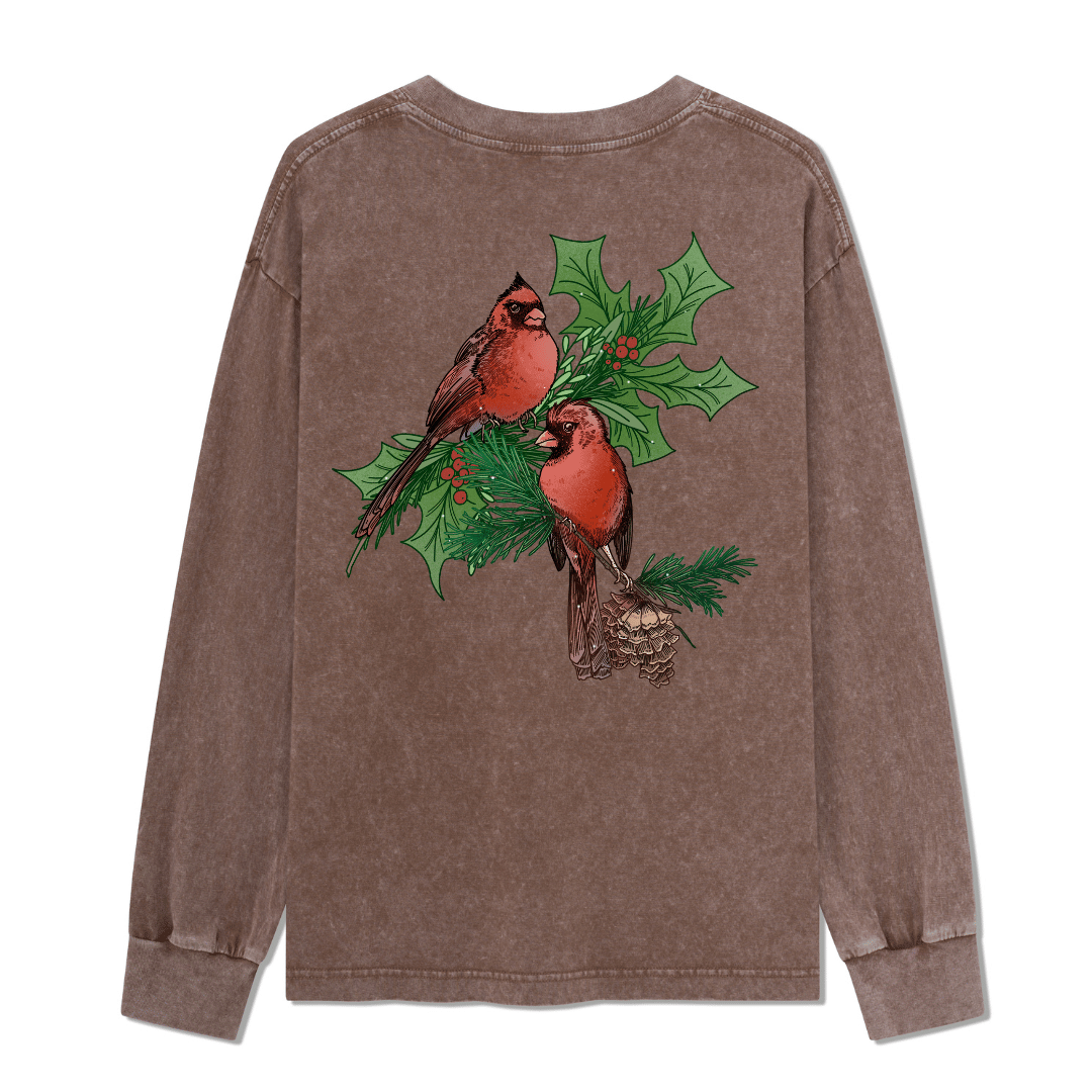 Christmas Cardinal Washed Long Sleeve Top