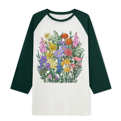 Freeleaf Whimsy in Bloom Unisex Nature Inspired Raglan Sleeve Top