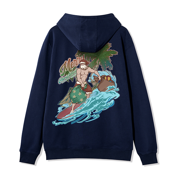 Freeleaf Santa Claus Surfing Back-printed Unisex Fleece Full-Zip Hoodie