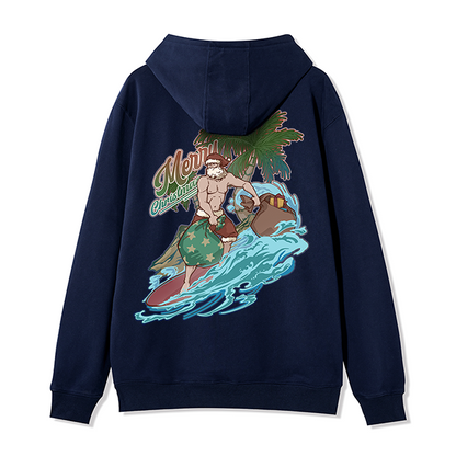 Freeleaf Santa Claus Surfing Back-printed Unisex Fleece Full-Zip Hoodie