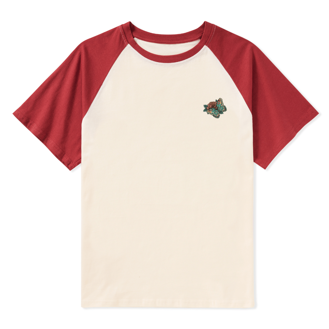 Floral Skull Raglan Short Sleeve Top