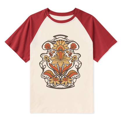 Spring Flower Front-printed Raglan Short Sleeve Top
