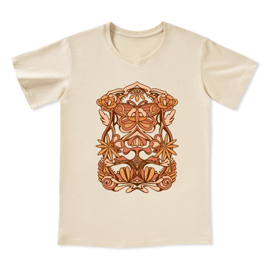 Spring Butterfly Front-printed V-neck Tee