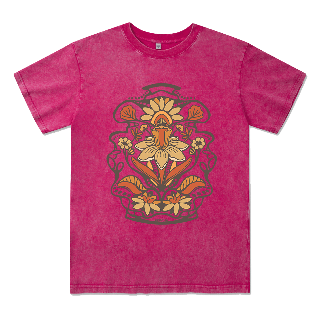 Spring Flower Front-printed Washed Tee