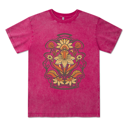 Spring Flower Front-printed Washed Tee