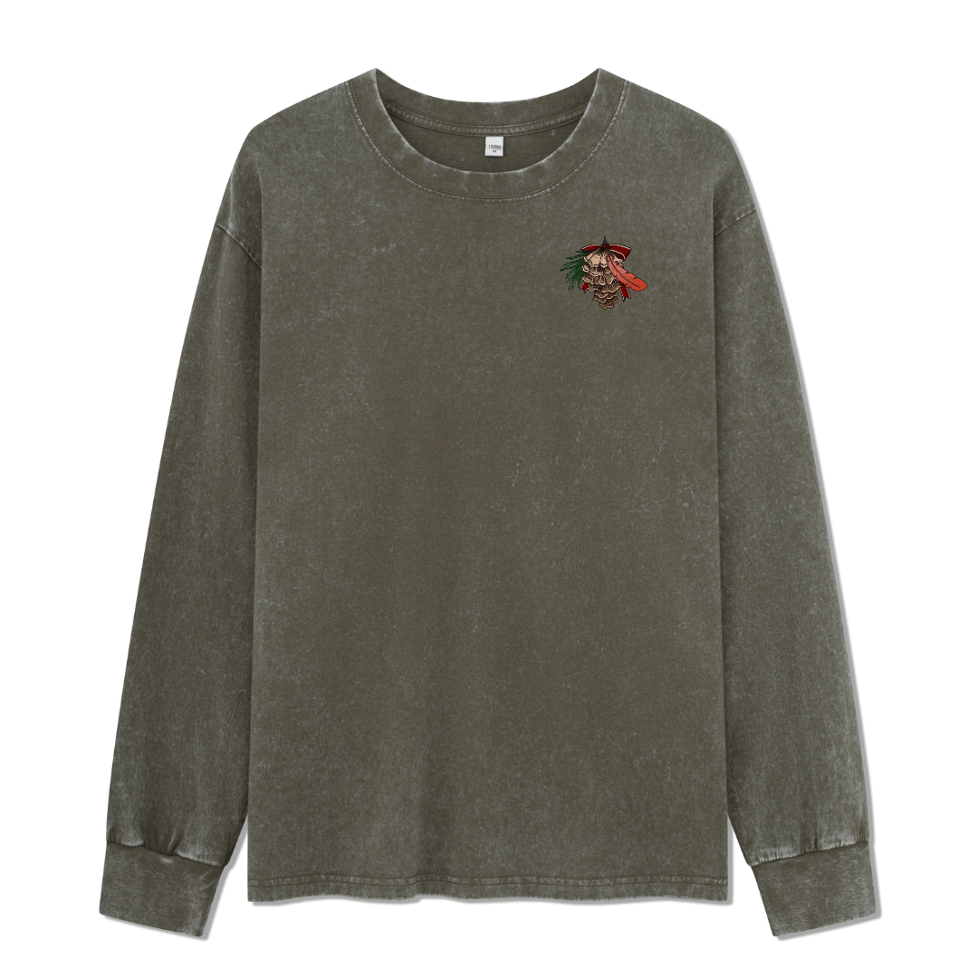 Christmas Cardinal Washed Long Sleeve Top