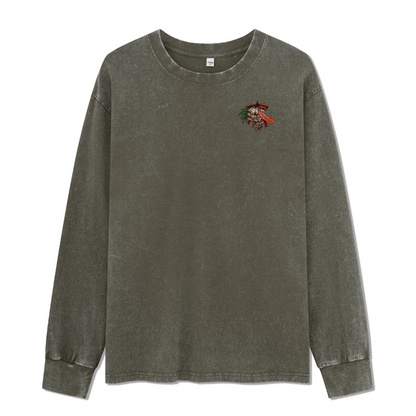 Christmas Cardinal Washed Long Sleeve Top