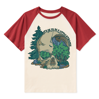 Skull Mountain Front-printed Raglan Short Sleeve Top