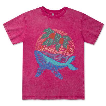 Striated Whale Front-printed Washed Tee
