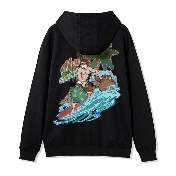 Freeleaf Santa Claus Surfing Back-printed Unisex Fleece Full-Zip Hoodie