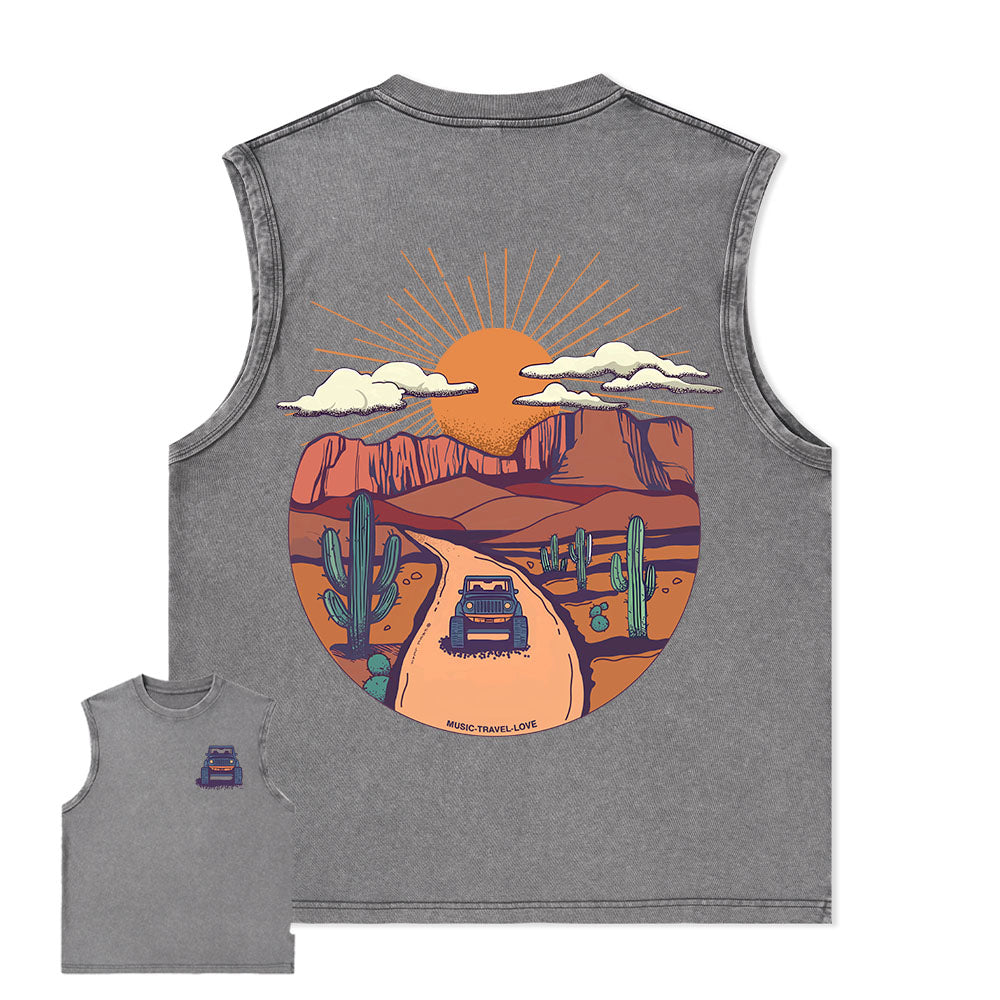 Freeleaf Go Hiking With Music Nature Inspired Unisex Washed Tank Tops