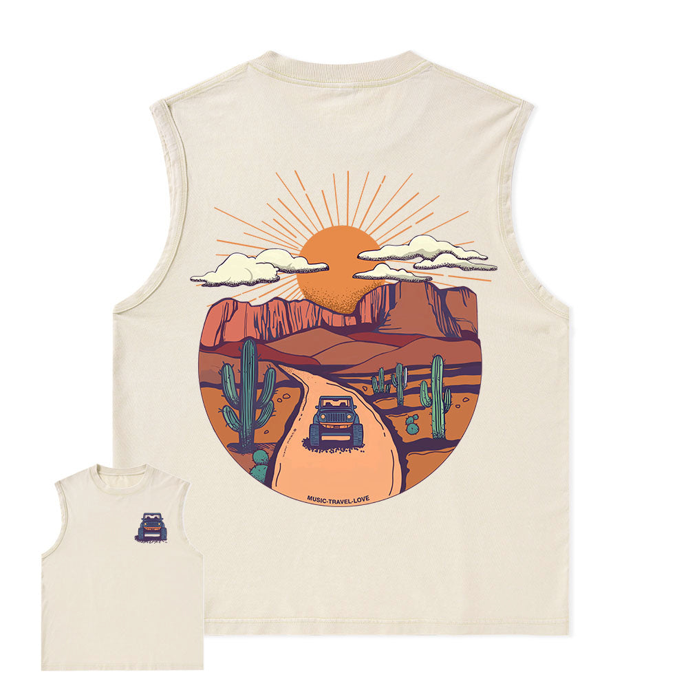 Freeleaf Go Hiking With Music Nature Inspired Unisex Washed Tank Tops