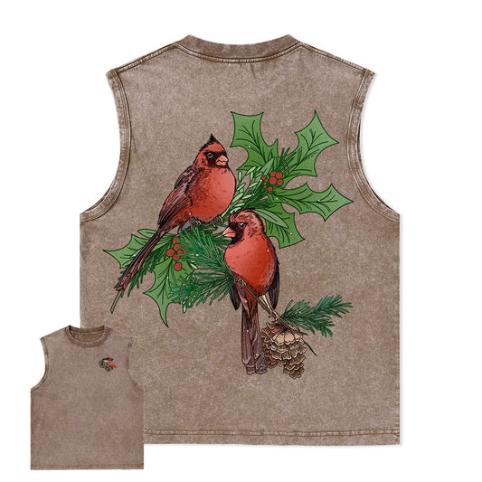 Freeleaf Christmas Cardinal Nature Inspired Unisex Washed Tank Tops