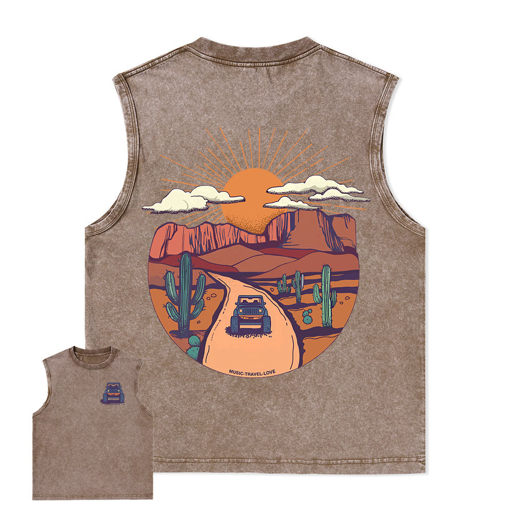 Freeleaf Go Hiking With Music Nature Inspired Unisex Washed Tank Tops