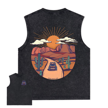 Freeleaf Go Hiking With Music Nature Inspired Unisex Washed Tank Tops