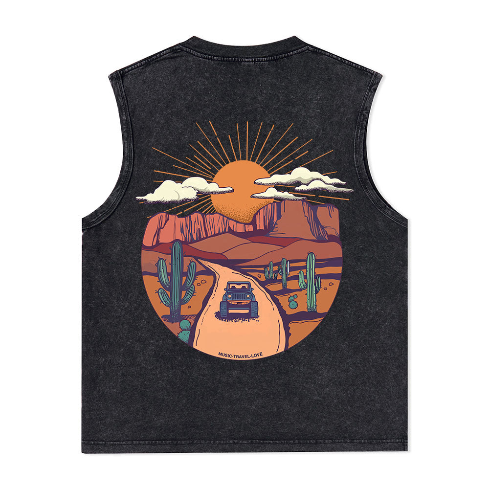 Freeleaf Go Hiking With Music Nature Inspired Unisex Washed Tank Tops