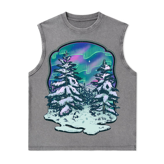 Freeleaf Winter Aurora Nature Inspired Unisex Washed Tank Tops
