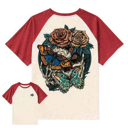 Floral Skull Raglan Short Sleeve Top