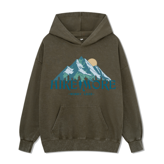 Hike More Front-printed Washed Hoodie