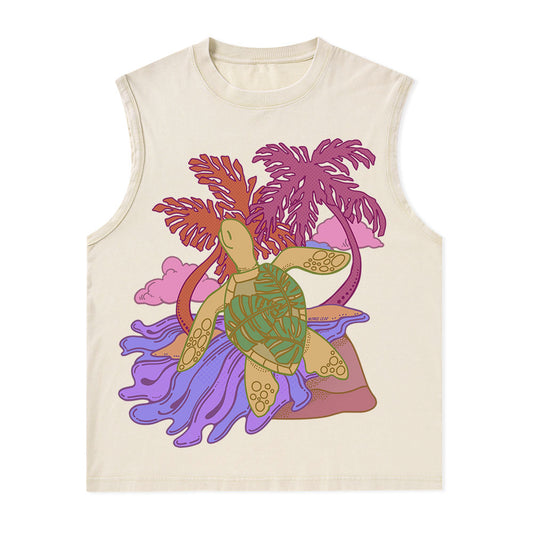 Freeleaf Hawaiian Green Sea Turtle Nature Inspired Unisex Washed Tank Tops