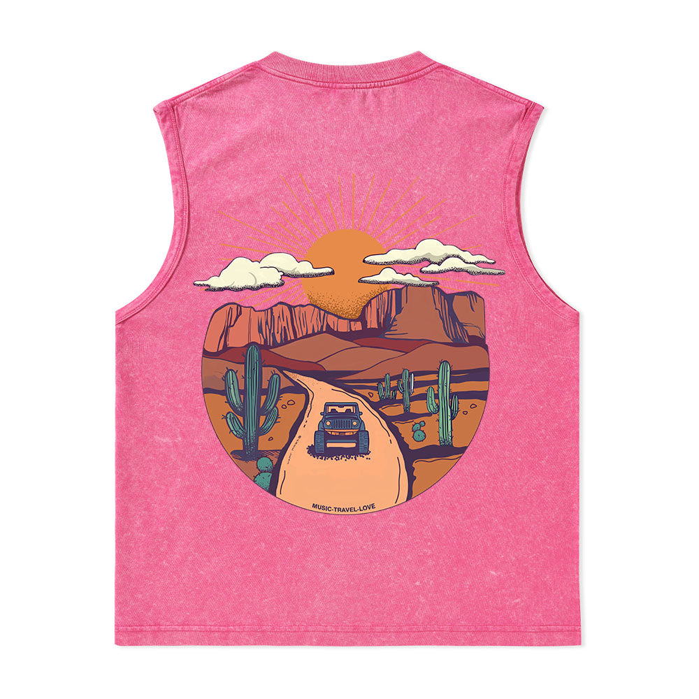 Freeleaf Go Hiking With Music Nature Inspired Unisex Washed Tank Tops