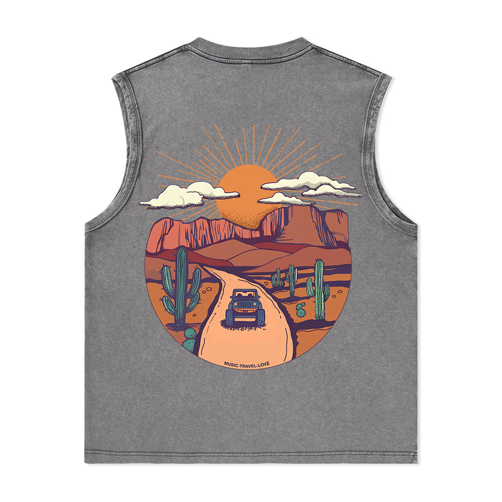 Freeleaf Go Hiking With Music Nature Inspired Unisex Washed Tank Tops