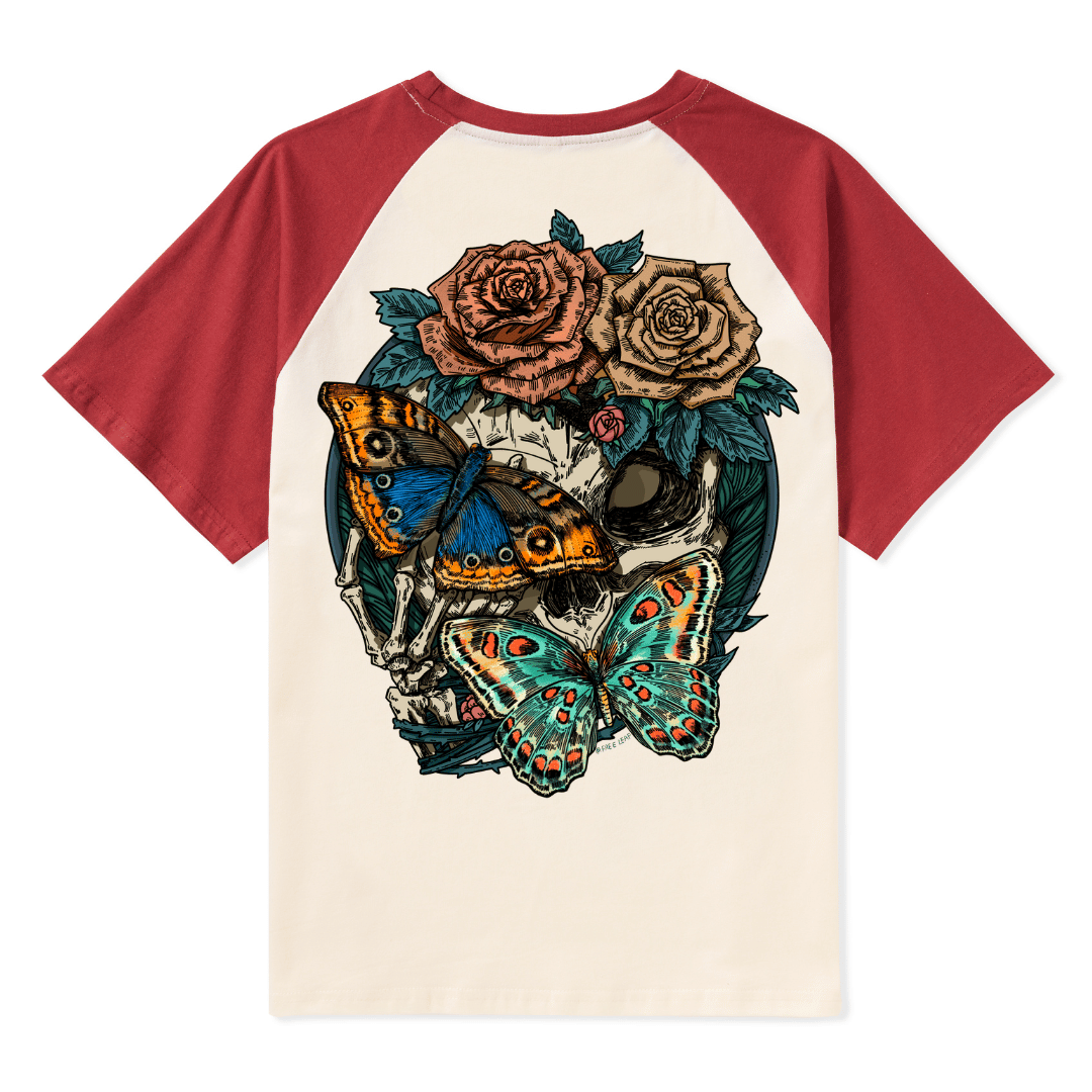 Floral Skull Raglan Short Sleeve Top