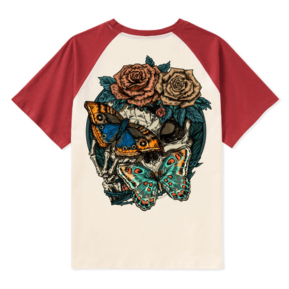 Floral Skull Raglan Short Sleeve Top