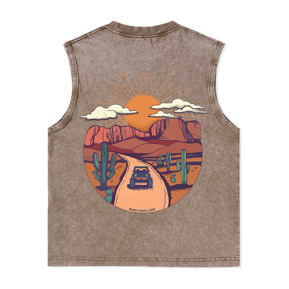Freeleaf Go Hiking With Music Nature Inspired Unisex Washed Tank Tops