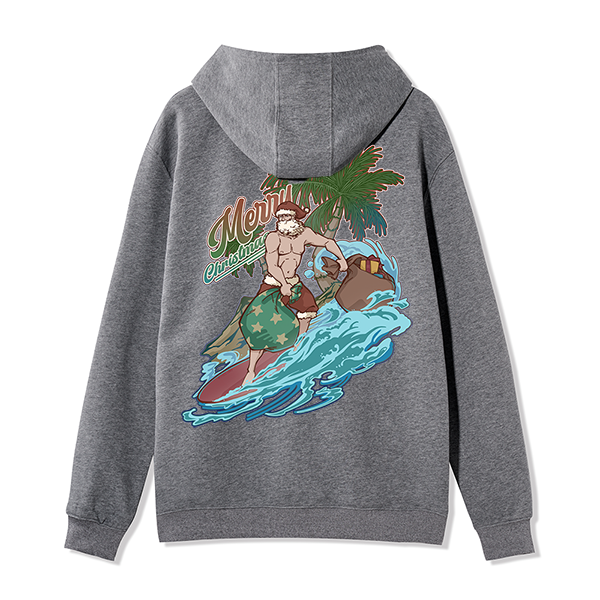 Freeleaf Santa Claus Surfing Back-printed Unisex Fleece Full-Zip Hoodie