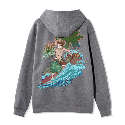 Freeleaf Santa Claus Surfing Back-printed Unisex Fleece Full-Zip Hoodie