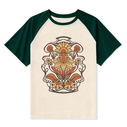Spring Flower Front-printed Raglan Short Sleeve Top