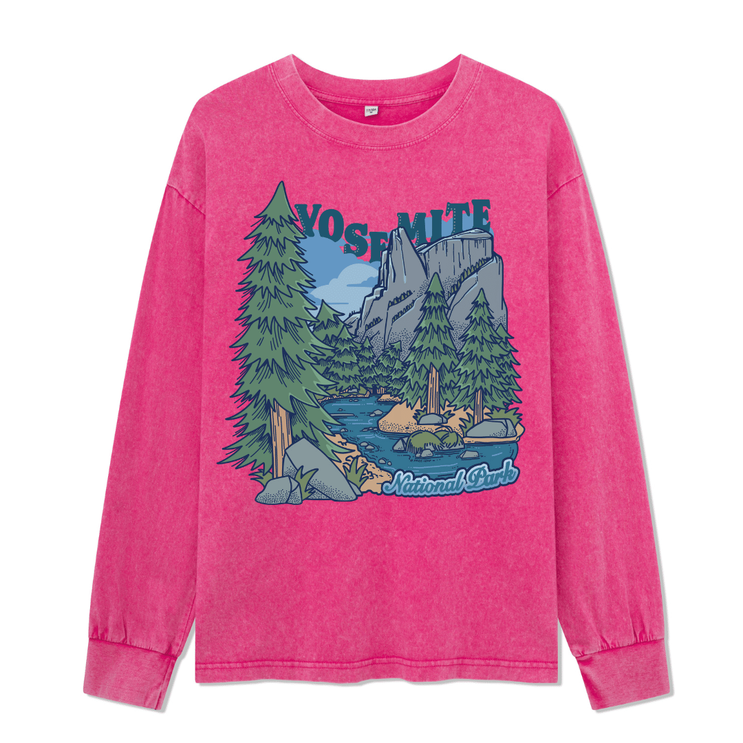 Yosemite National Park Front-printed Washed Long Sleeve Top