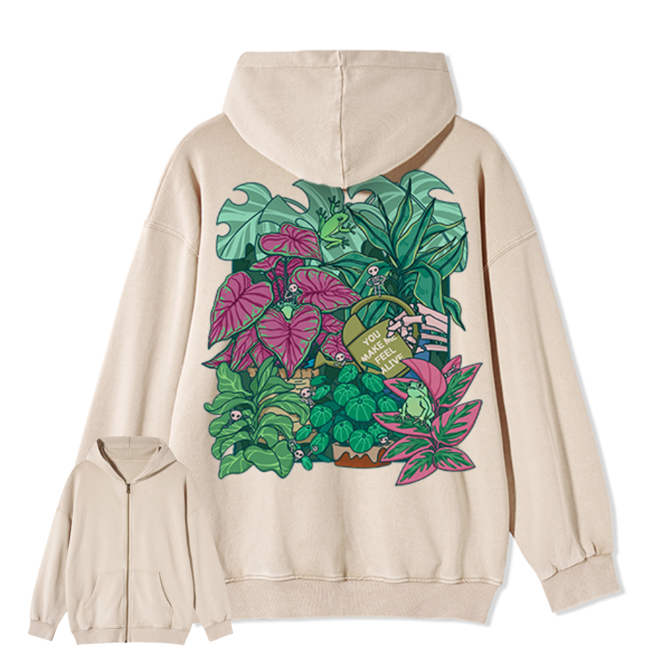 You Make Me Feel Alive  Back-printed Washed Hoodie