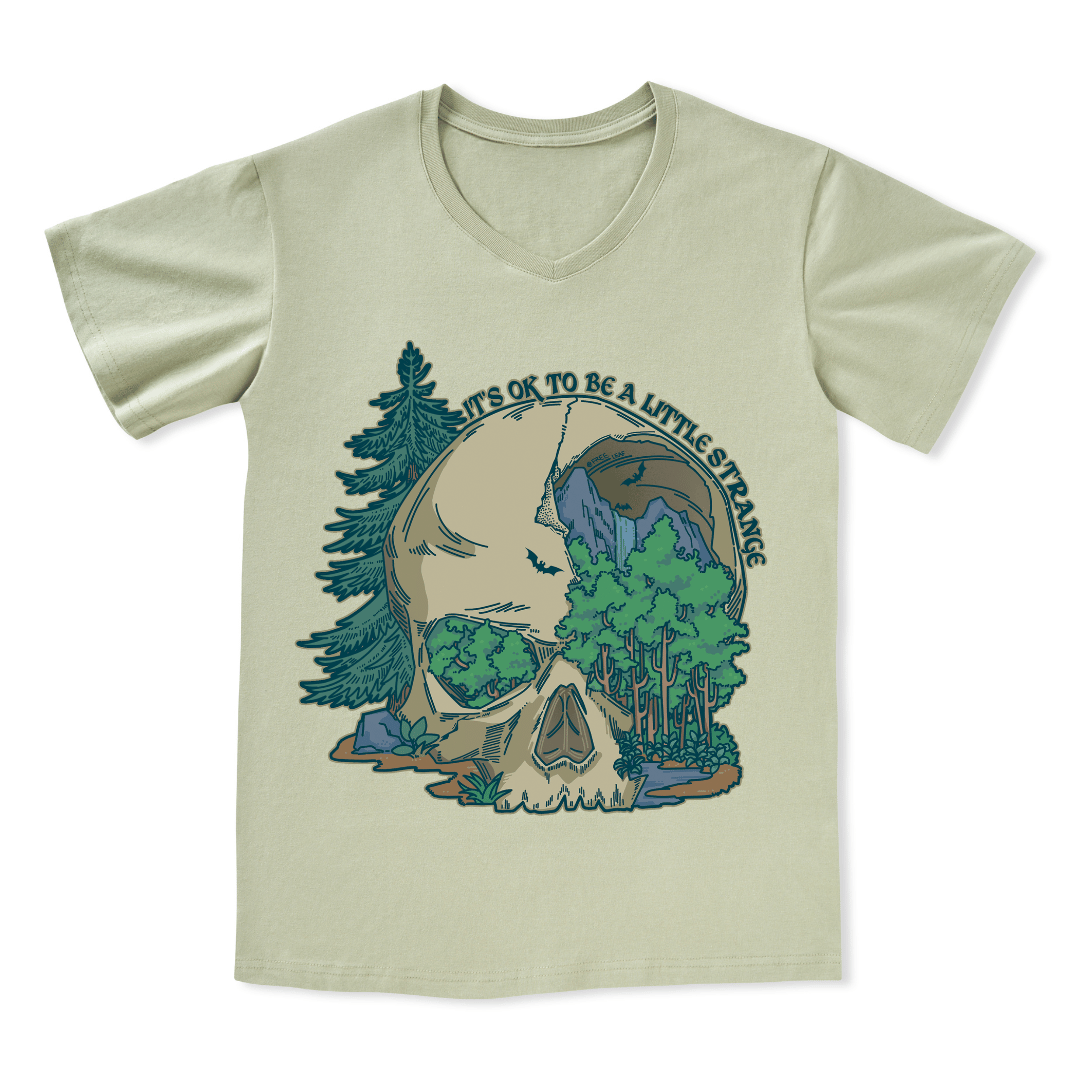 Skull Mountain Front-printed V-neck Tee