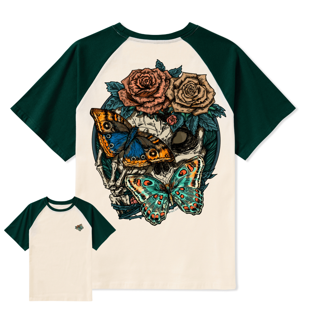 Floral Skull Raglan Short Sleeve Top