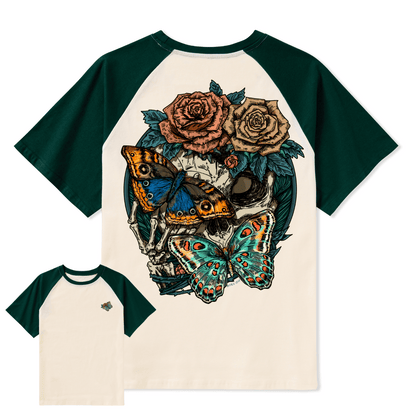 Floral Skull Raglan Short Sleeve Top