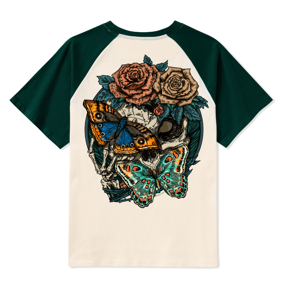 Floral Skull Raglan Short Sleeve Top