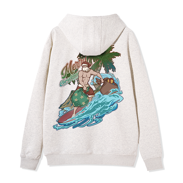 Freeleaf Santa Claus Surfing Back-printed Unisex Fleece Full-Zip Hoodie
