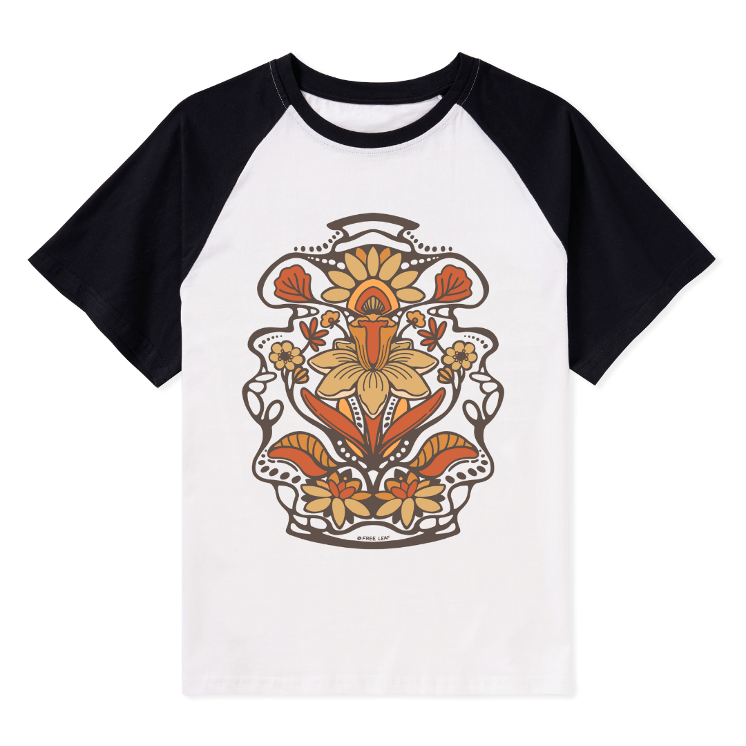 Spring Flower Front-printed Raglan Short Sleeve Top