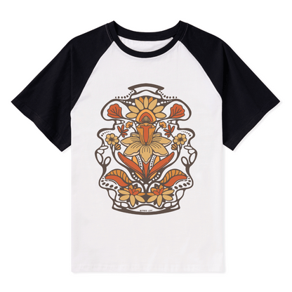 Spring Flower Front-printed Raglan Short Sleeve Top
