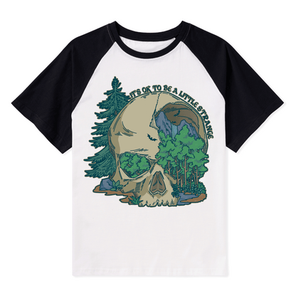 Skull Mountain Front-printed Raglan Short Sleeve Top