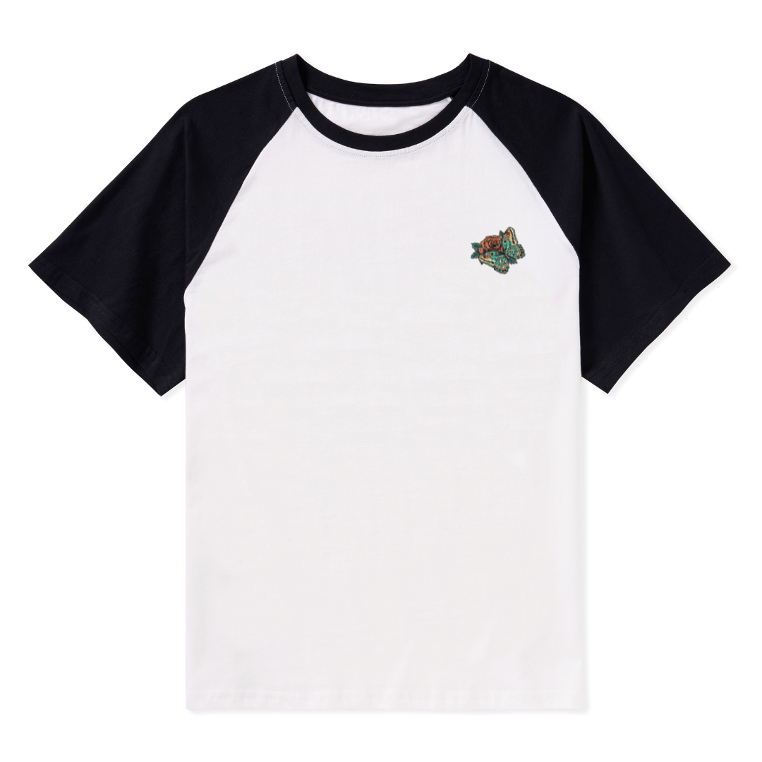Floral Skull Raglan Short Sleeve Top